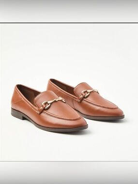LOFT Horsebit Loafers Cognac Brown Gold Bit Size 6 Vegan Leather Classic Preppy